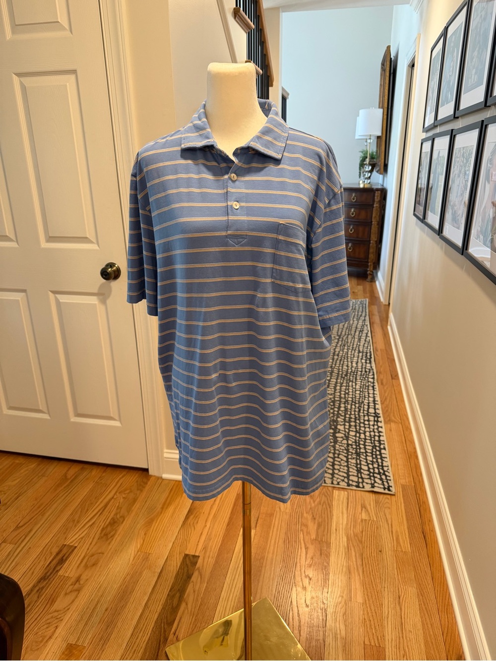Peter Millar Men's Blue Striped Polo Shirt